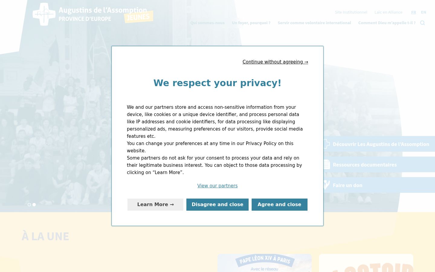 Screenshot of the consent banner shown before any interaction