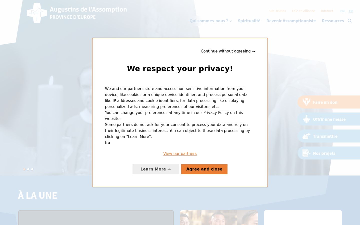 Screenshot of the consent banner shown before any interaction