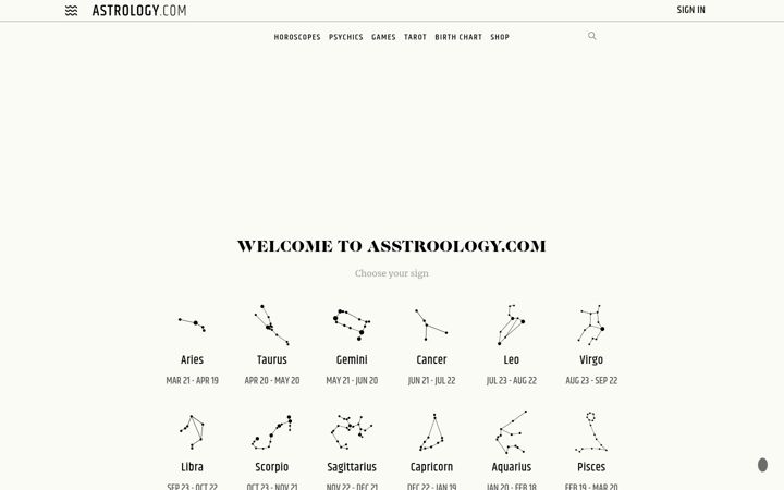 Snímek obrazovky asstroology.com