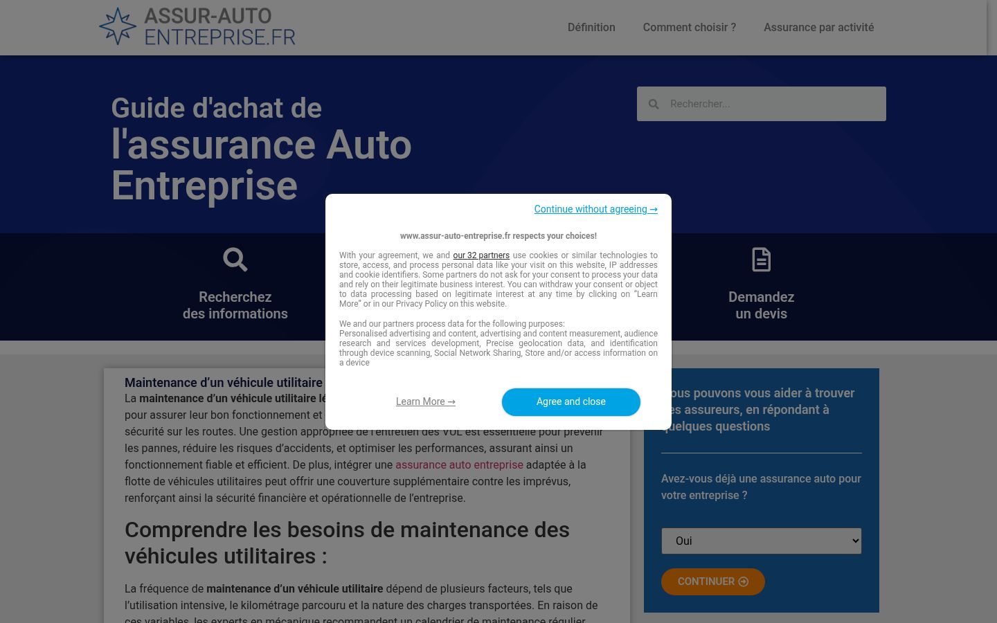 Screenshot του banner συγκατάθεσης που εμφανίστηκε πριν από οποιαδήποτε αλληλεπίδραση