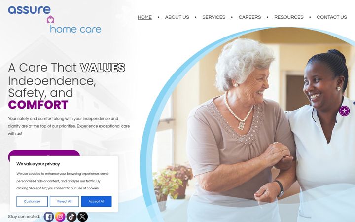 Snímek obrazovky assurehomecares.com