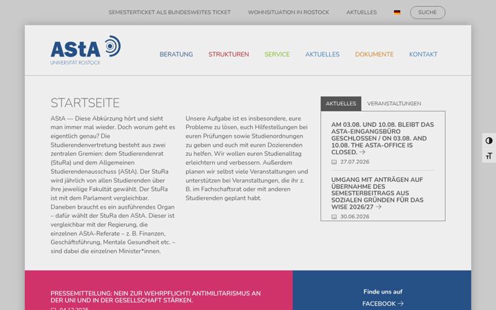 Screenshot of asta-rostock.de