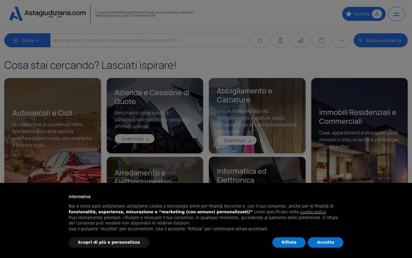 Screenshot del banner di consenso mostrato prima di qualsiasi interazione