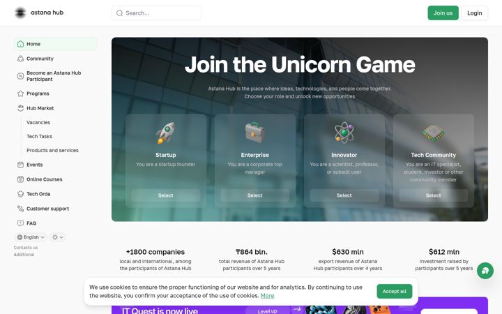 Screenshot of astanahub.com