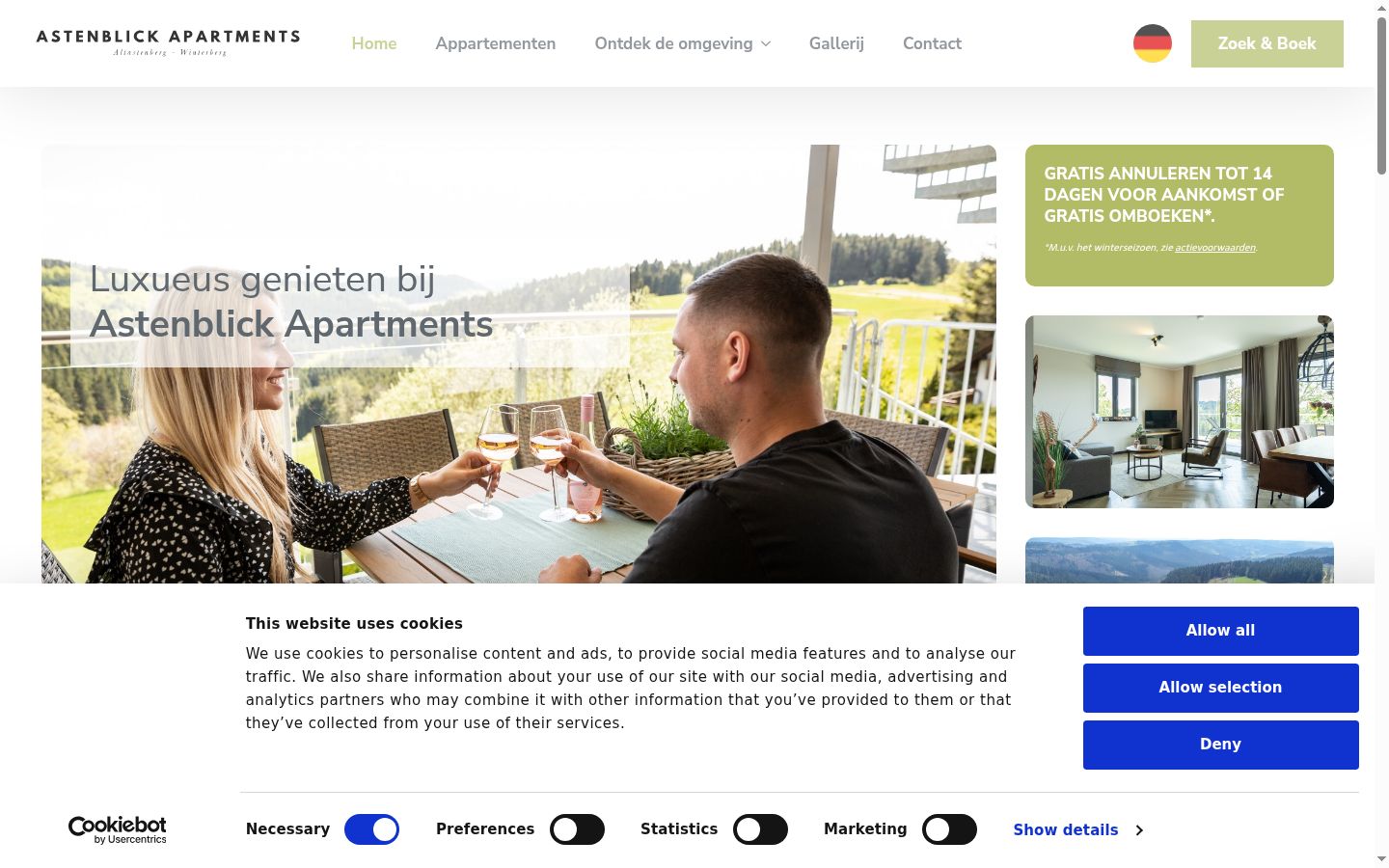 Screenshot del banner di consenso mostrato prima di qualsiasi interazione
