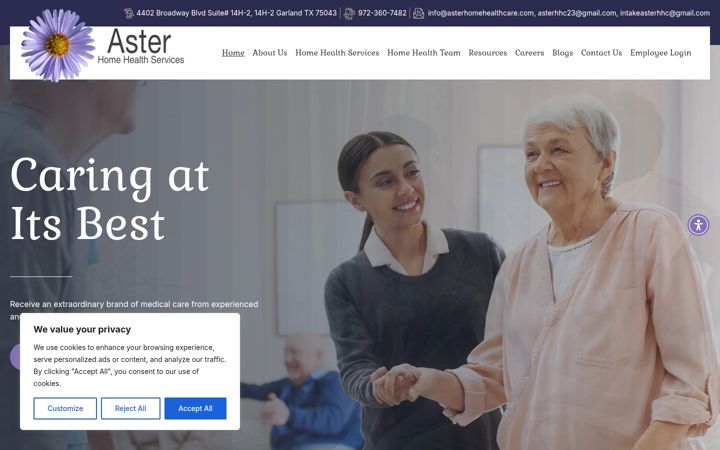 Screenshot of asterhomehealthcare.net