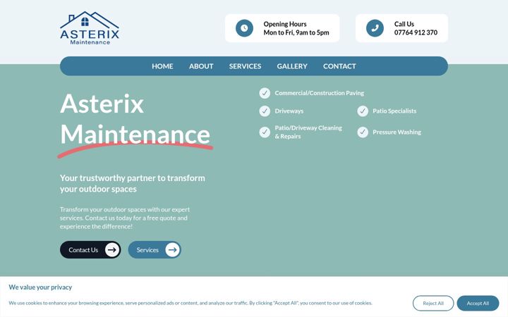Screenshot of asterixmaintenance.co.uk