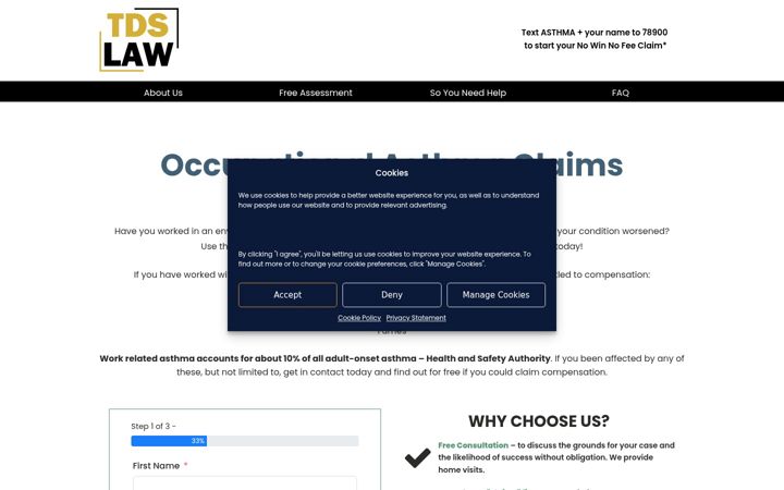 Screenshot of asthmaclaimline.co.uk