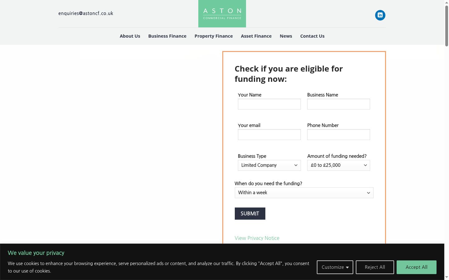 Captura de ecrã do banner de consentimento apresentado antes de qualquer interação