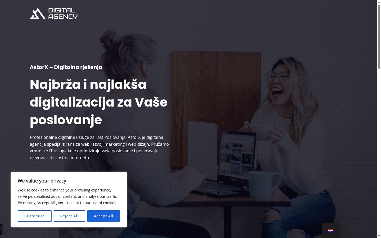 Snímek obrazovky baneru souhlasu zobrazeného před jakoukoli interakcí