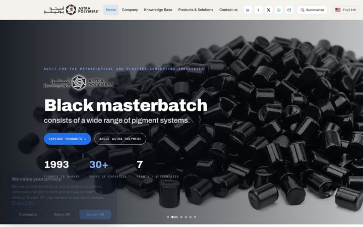 Screenshot of astra-polymers.com