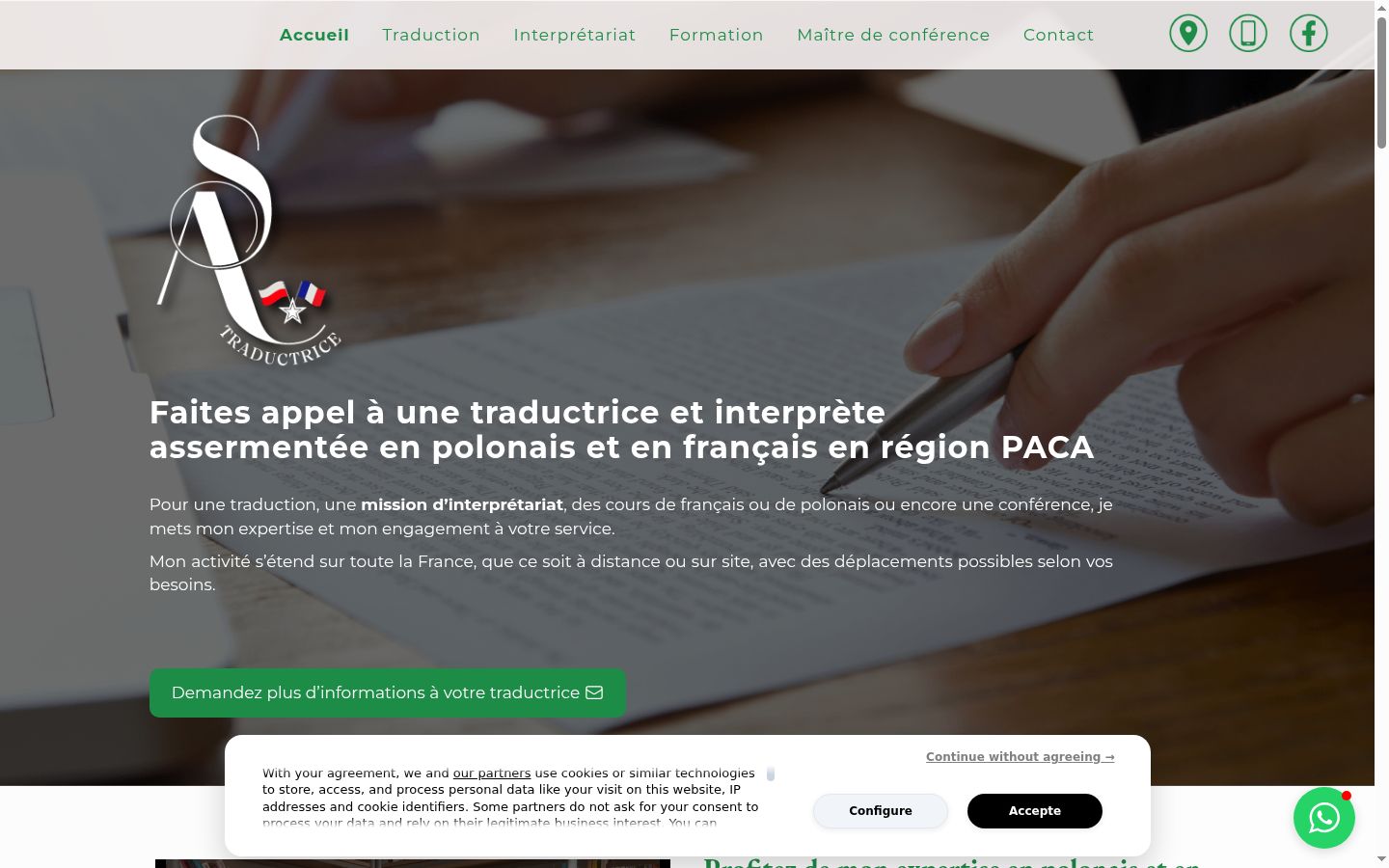 Capture d'écran de la bannière de consentement affichée avant toute interaction