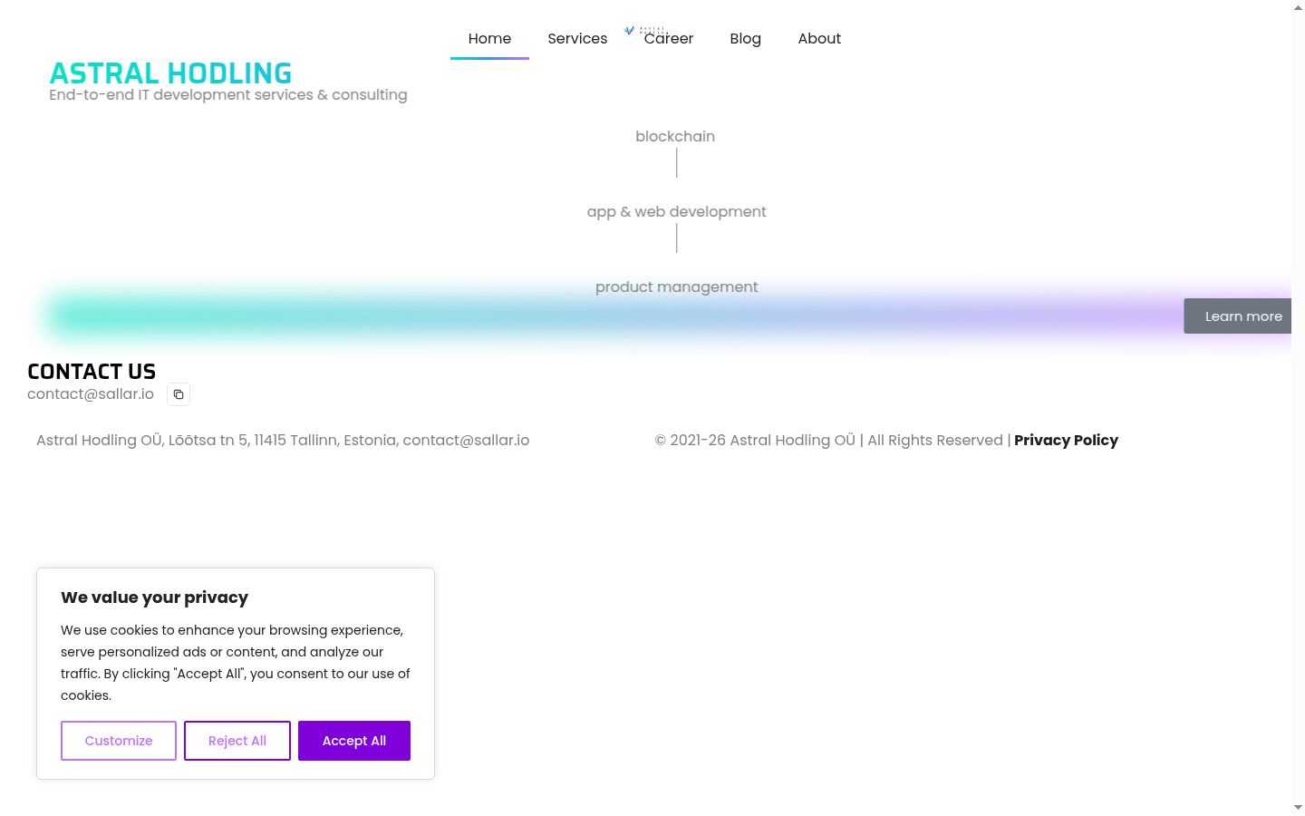 Screenshot del banner di consenso mostrato prima di qualsiasi interazione