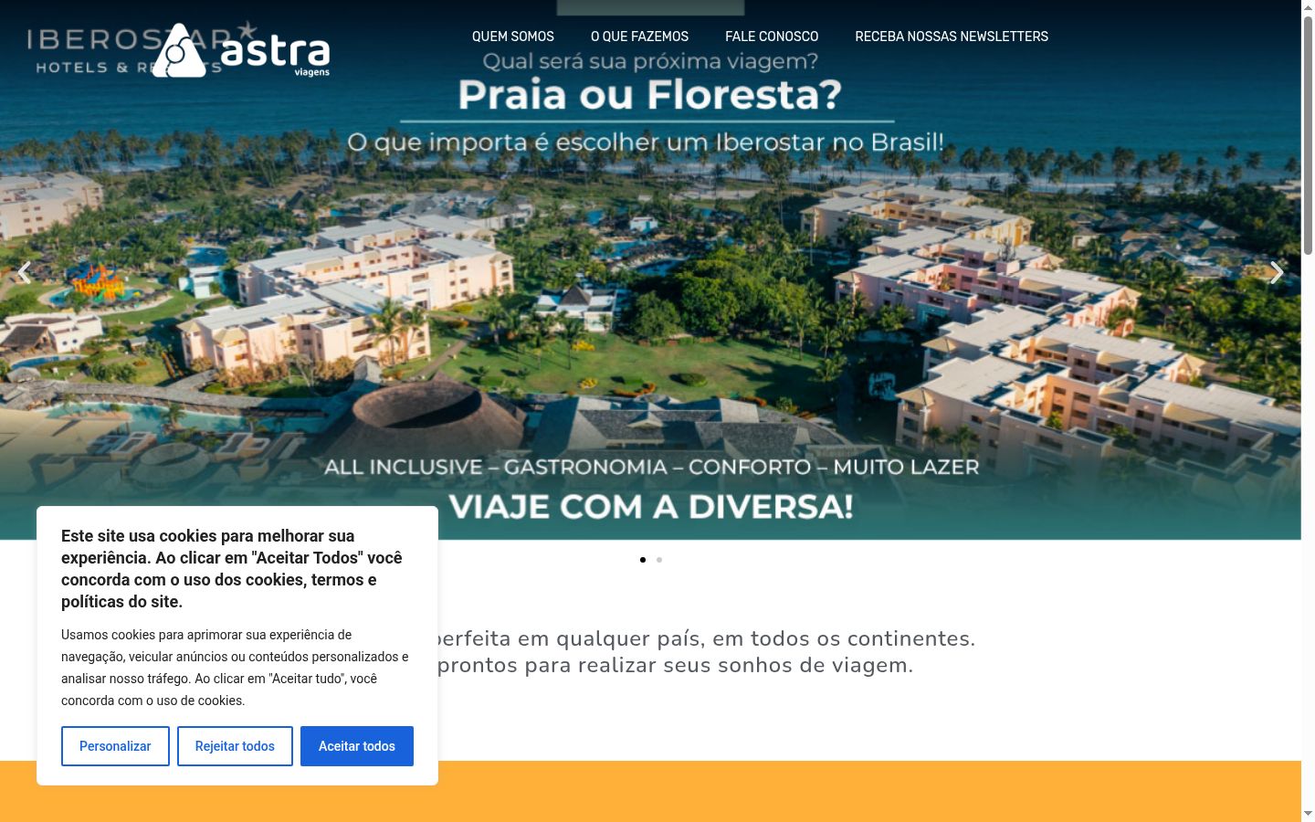 Captura de pantalla del banner de consentimiento mostrado antes de cualquier interacción