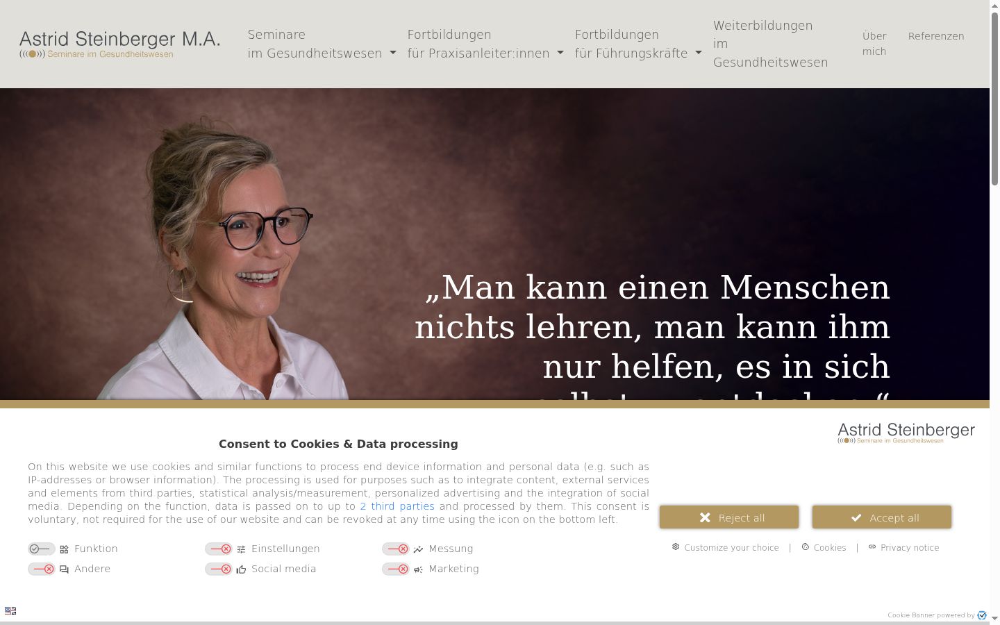 Skärmbild av samtyckesbannern som visades före någon interaktion