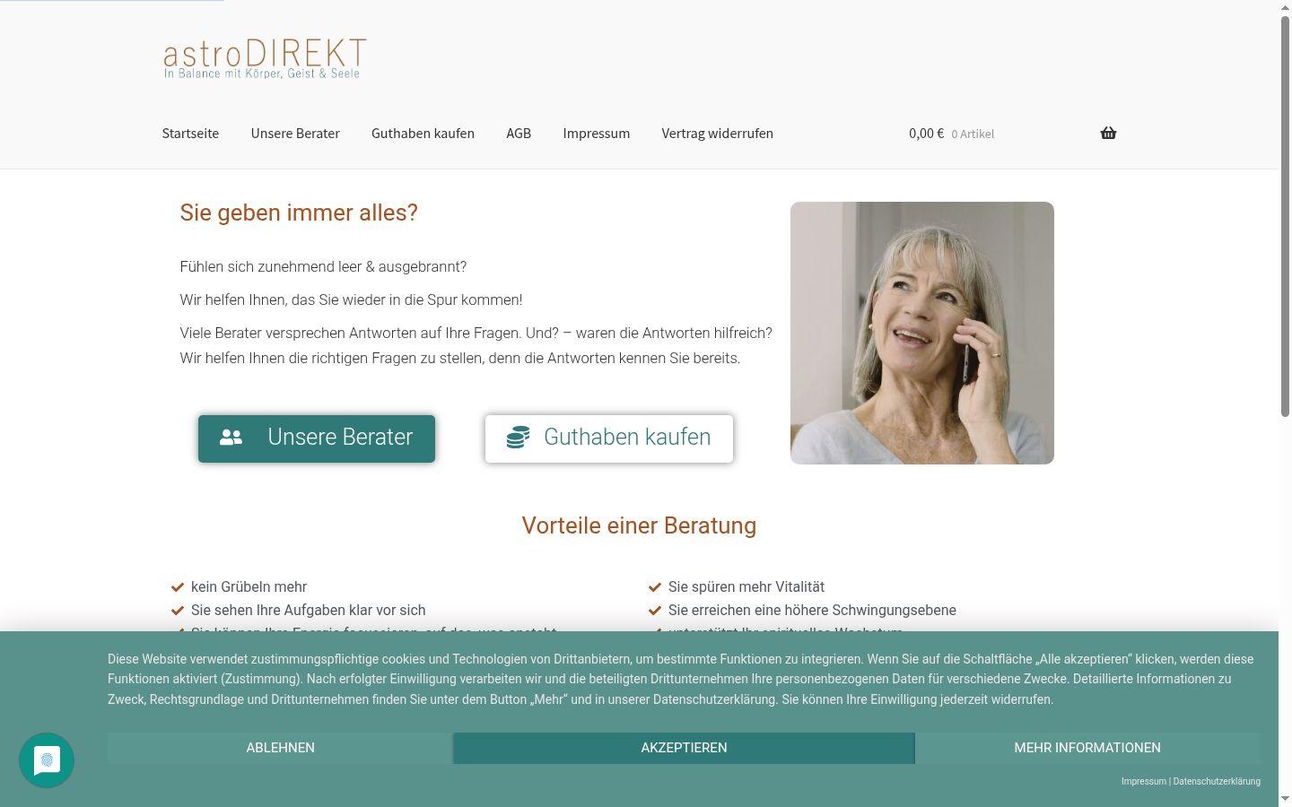 Screenshot des Einwilligungsbanners vor jeglicher Interaktion