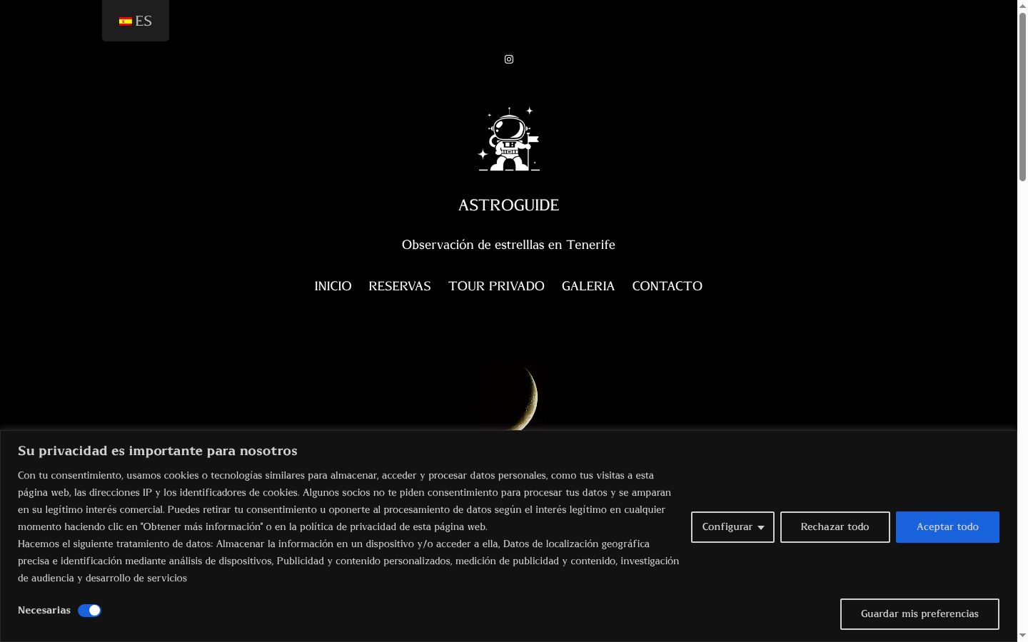 Captura de pantalla del banner de consentimiento mostrado antes de cualquier interacción