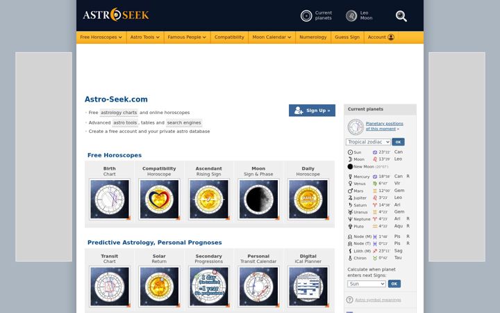 Screenshot di astro-seek.com