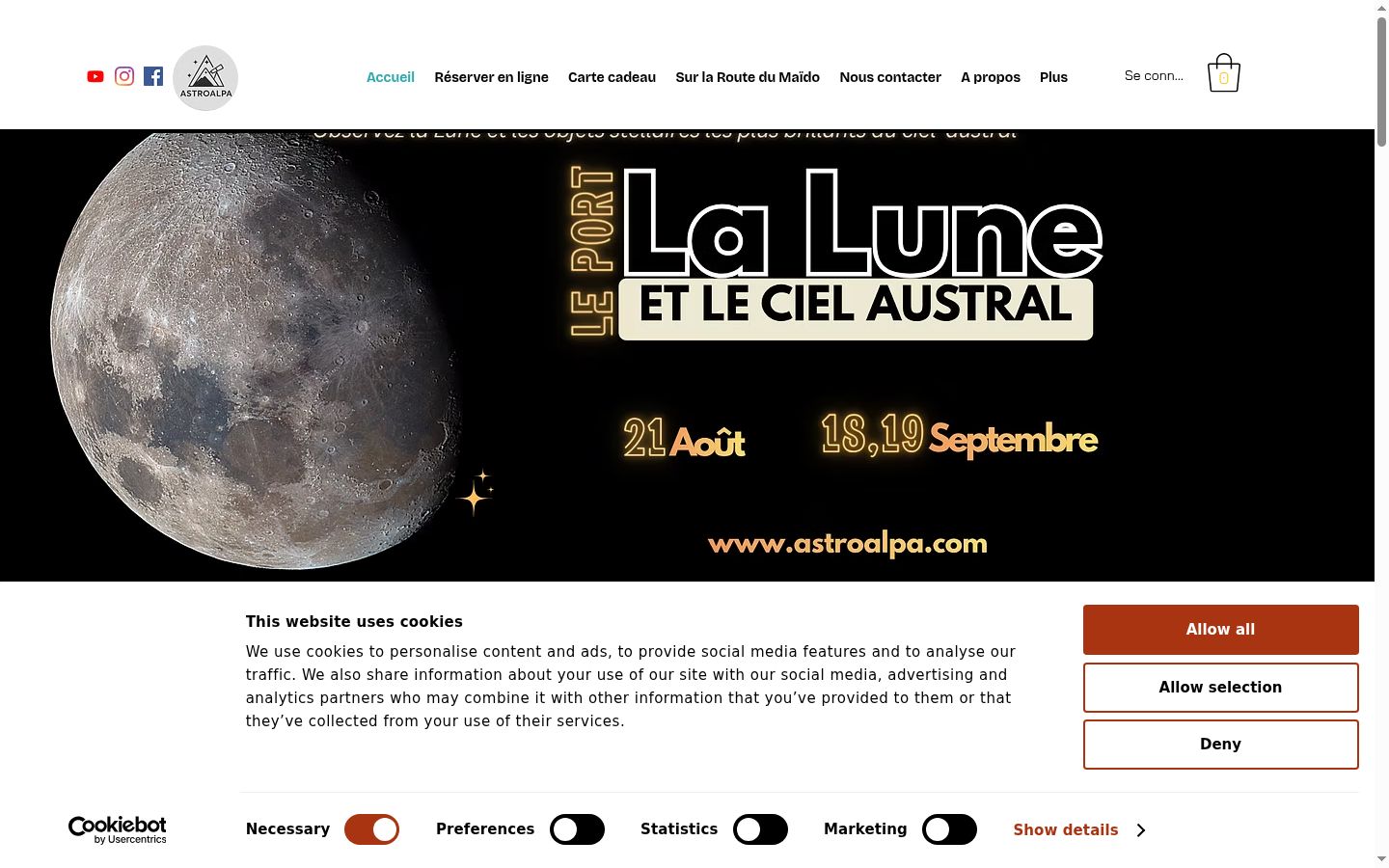 Captura de pantalla del banner de consentimiento mostrado antes de cualquier interacción