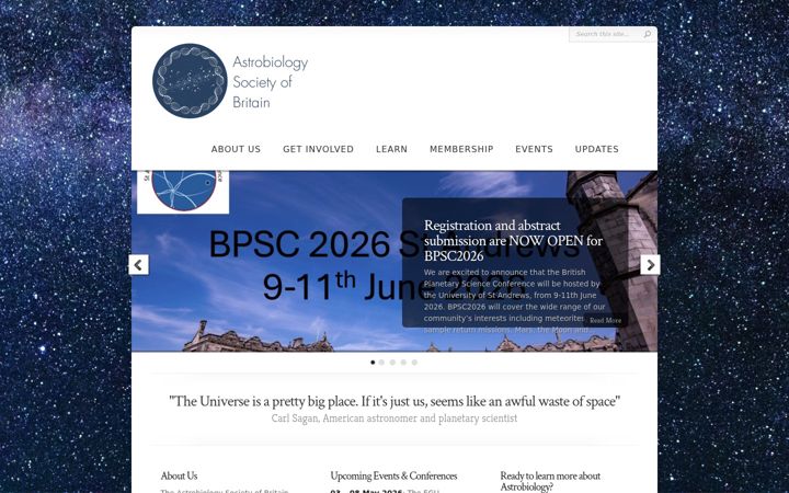 Screenshot of astrobiologysociety.org