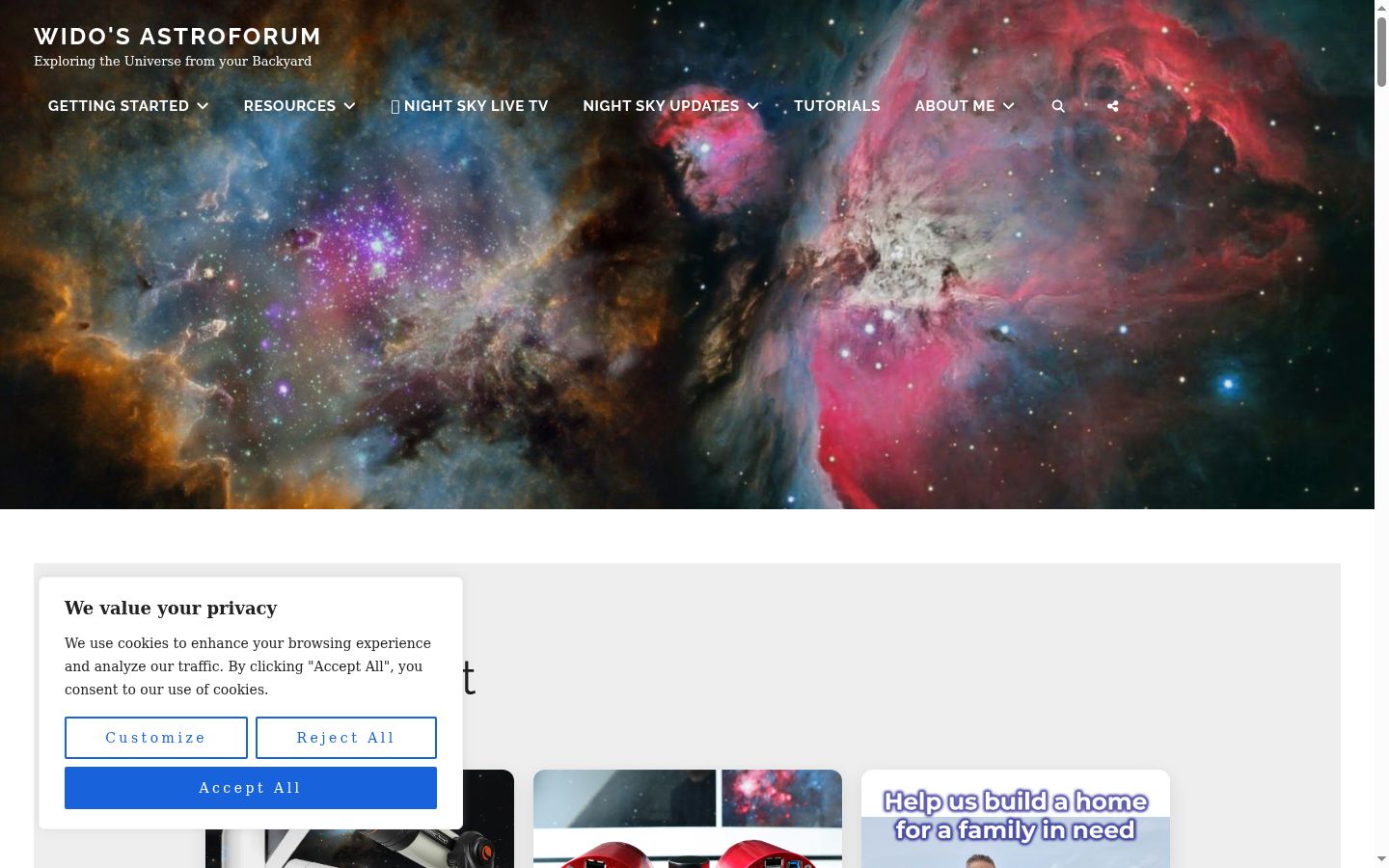 Screenshot del banner di consenso mostrato prima di qualsiasi interazione