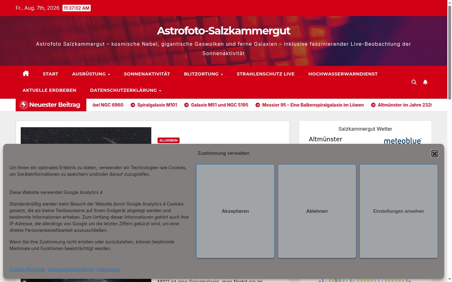 Skärmbild av samtyckesbannern som visades före någon interaktion