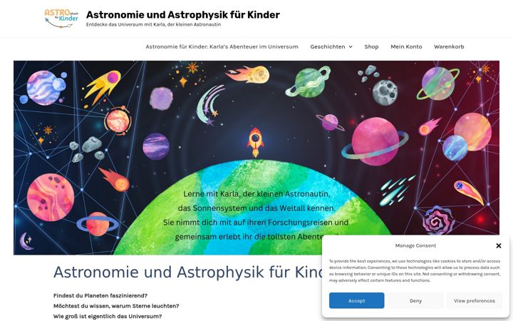 Snímek obrazovky astrokinder.de