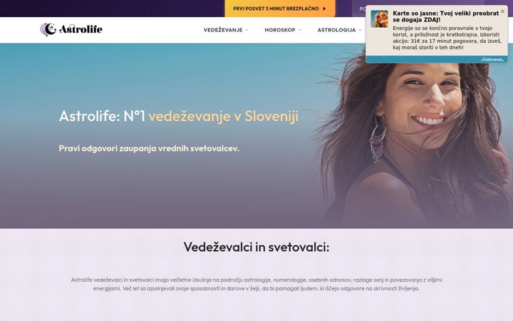 Snimka zaslona za astrolife.si