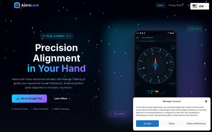Screenshot von astrolockpolaralign.com