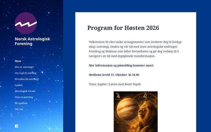 Screenshot of astrologiskforening.no