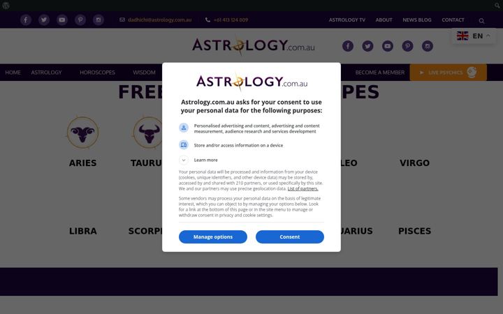 Screenshot of astrology.com.au