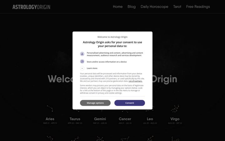 Screenshot of astrologyorigin.com