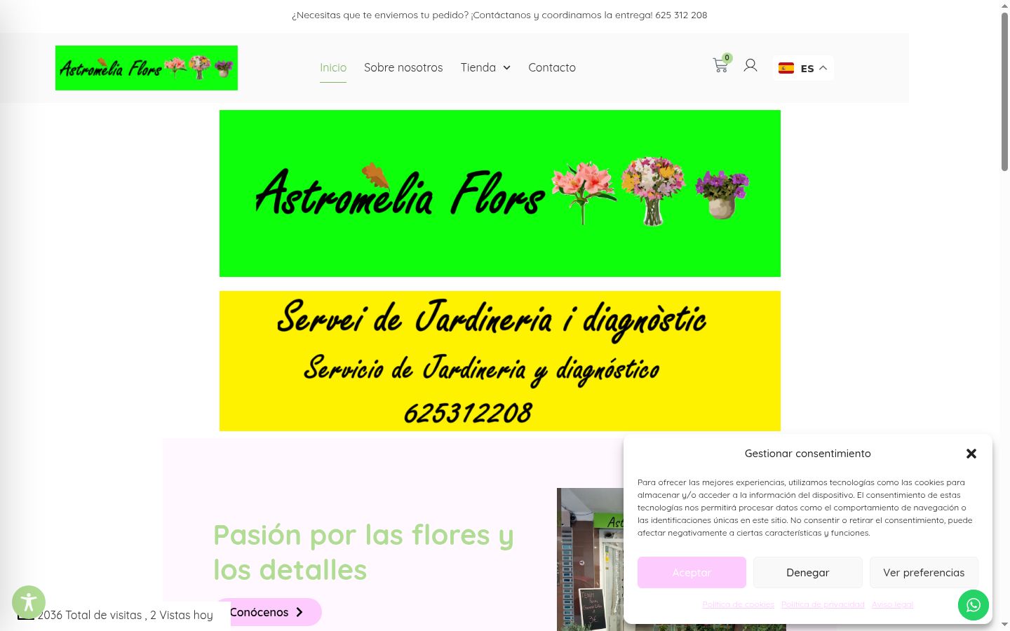 Captura de pantalla del banner de consentimiento mostrado antes de cualquier interacción