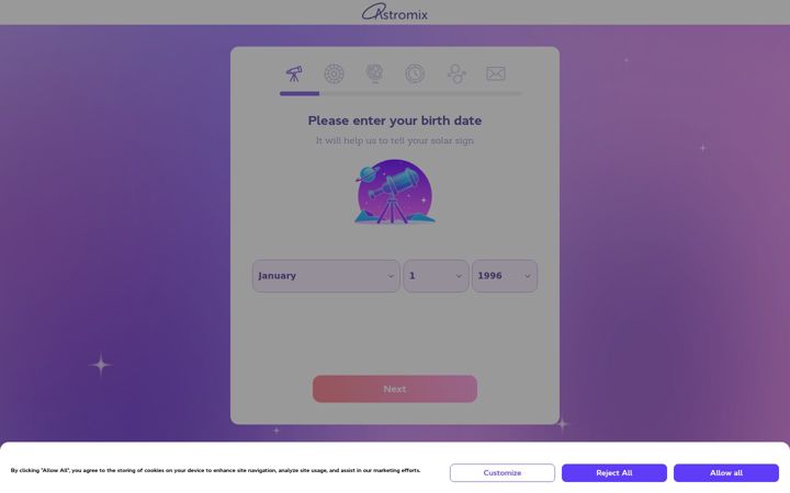 Screenshot of astromixhoroscope.com