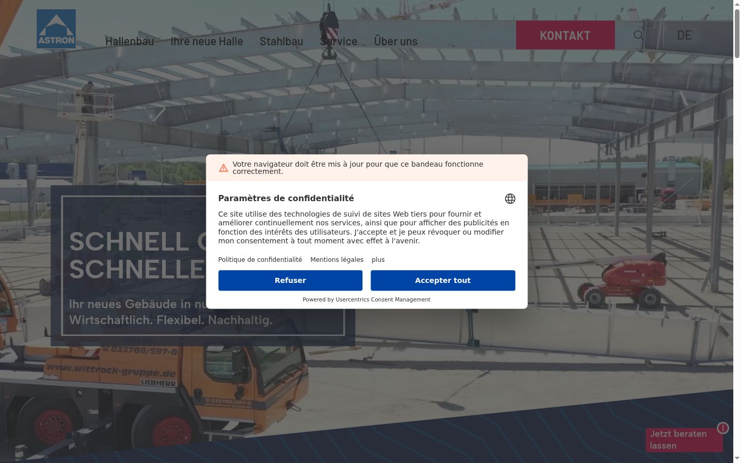 Screenshot des Einwilligungsbanners vor jeglicher Interaktion