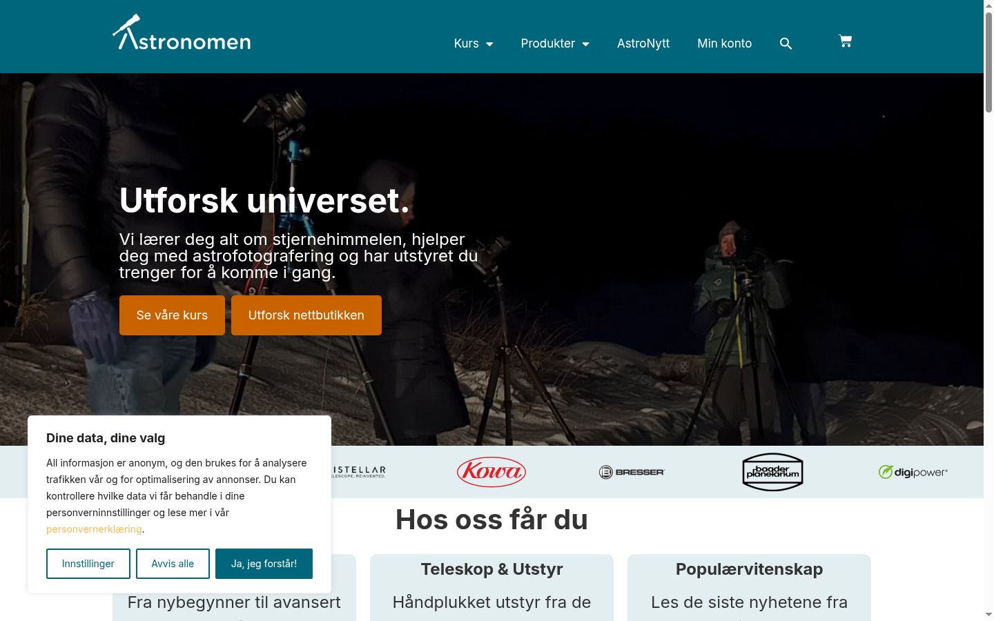 Skærmbillede af samtykkebanneret, som det blev vist før nogen interaktion