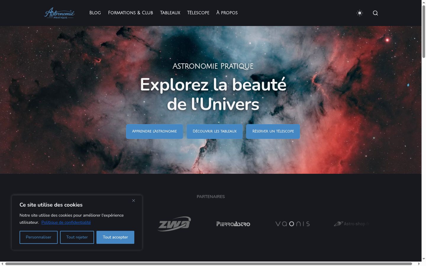 Capture d'écran de la bannière de consentement affichée avant toute interaction