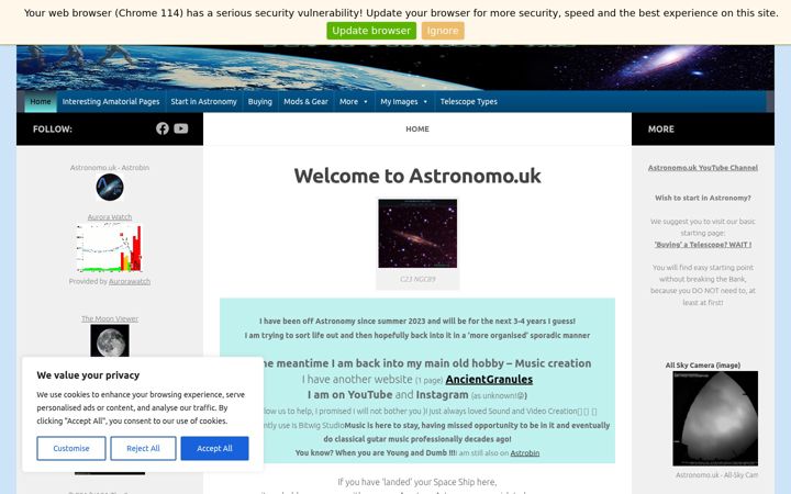 Screenshot von astronomo.uk
