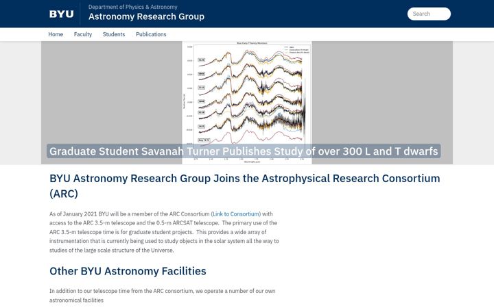 Snímek obrazovky astronomy.byu.edu