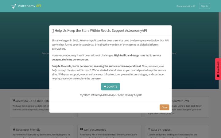 Screenshot of astronomyapi.com