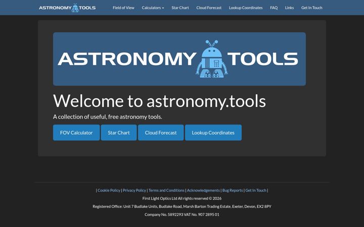 Screenshot of astronomycalculators.com
