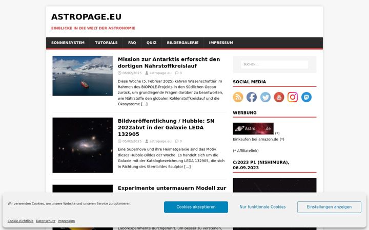 Skjámynd af astropage.eu