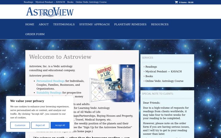 Screenshot of astroview.com