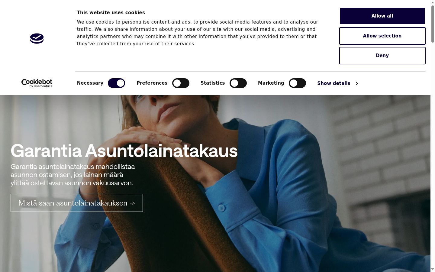 Kuvakaappaus suostumusbannerista, joka näytettiin ennen mitään vuorovaikutusta