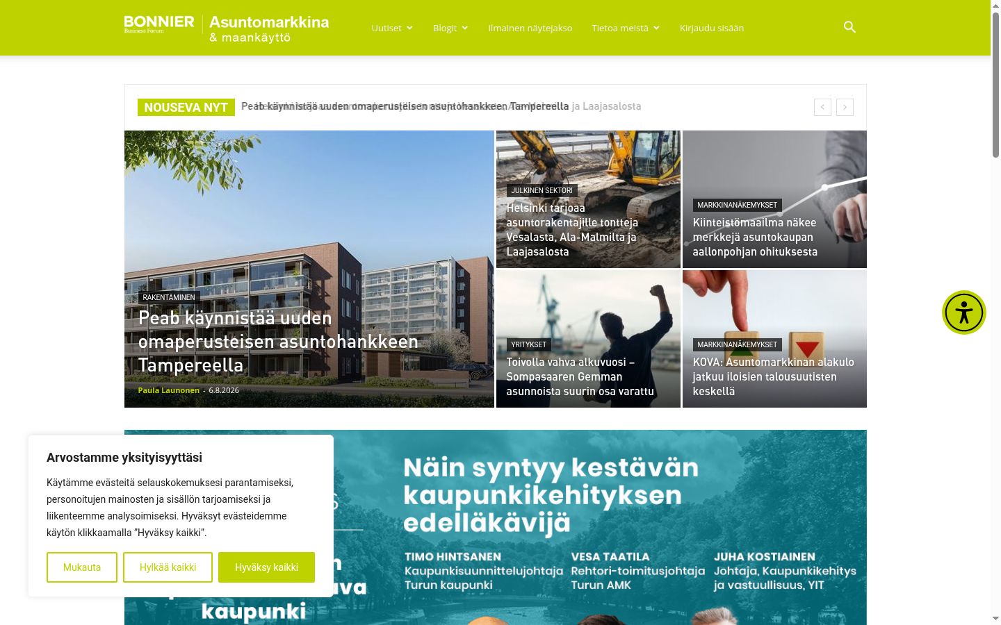 Kuvakaappaus suostumusbannerista, joka näytettiin ennen mitään vuorovaikutusta