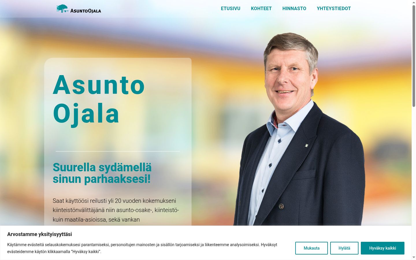 Kuvakaappaus suostumusbannerista, joka näytettiin ennen mitään vuorovaikutusta