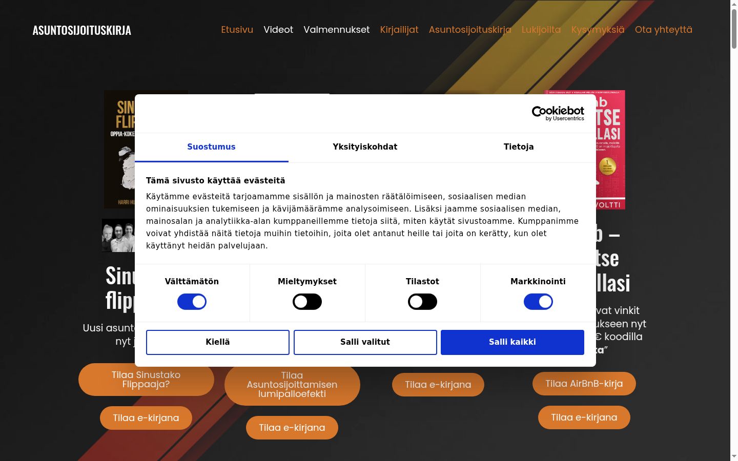 Skärmbild av samtyckesbannern som visades före någon interaktion