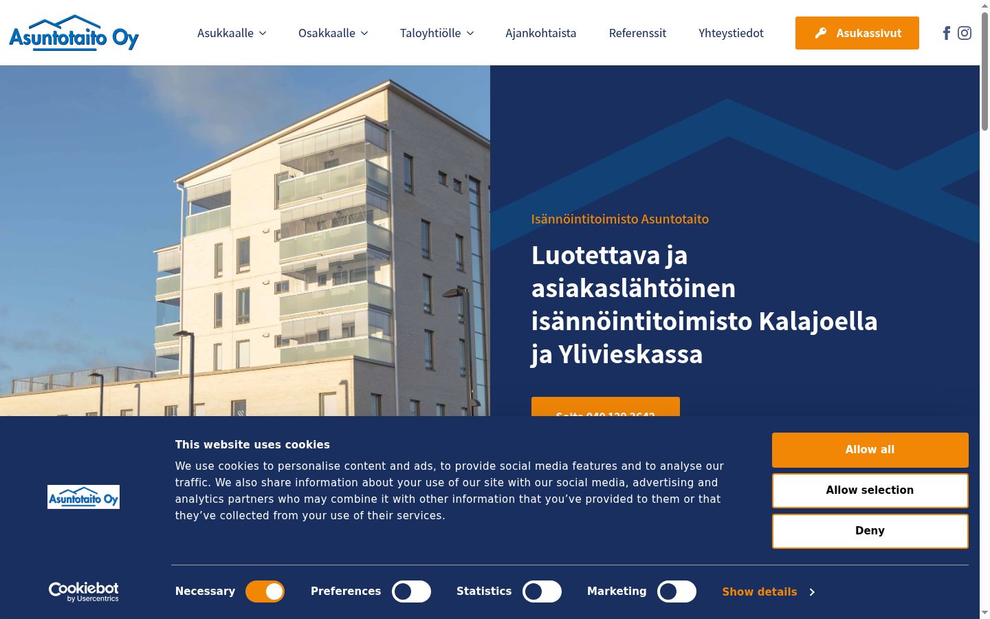 Skærmbillede af samtykkebanneret, som det blev vist før nogen interaktion