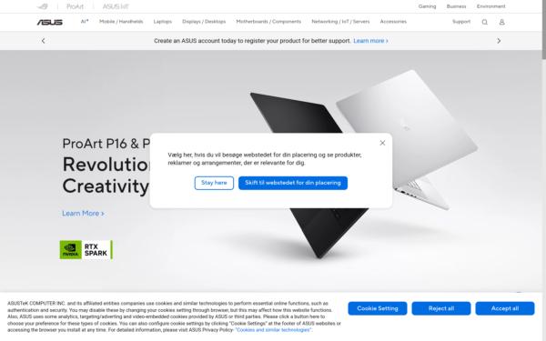 Screenshot of asus.com