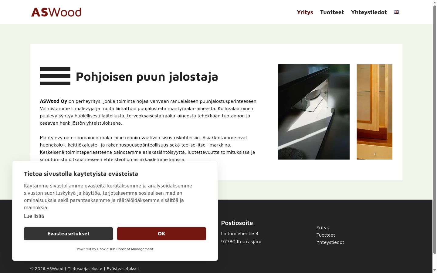 Skärmbild av samtyckesbannern som visades före någon interaktion